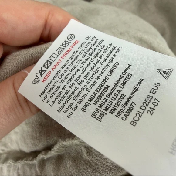 MUJI Linen Washed Long Sleeve Shirt Dress Natural Color L Minimalist Sustainable - Picture 7 of 9